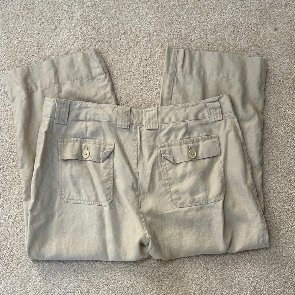 Eddie Bauer Fashion Fit 100% Linen Wide Leg Capri Pant- Cream Color